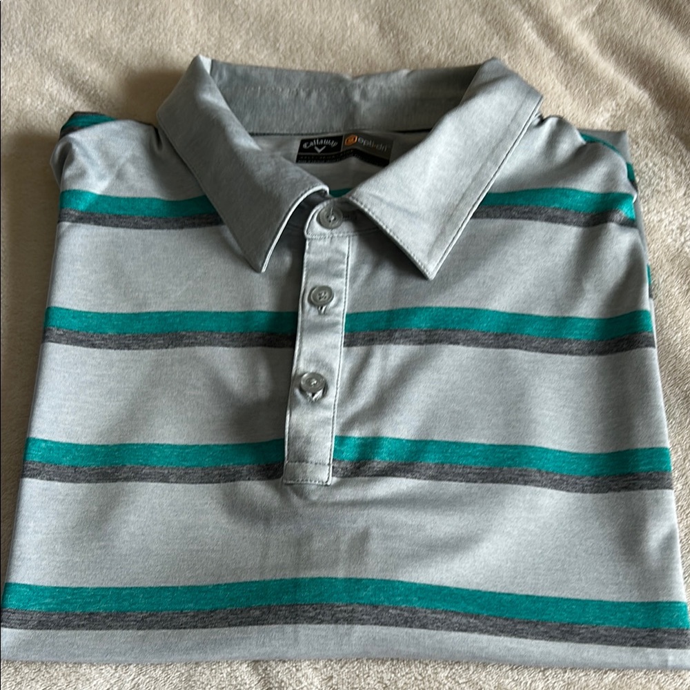 Callaway Men's Polo with Aqua and Charcoal Stripes